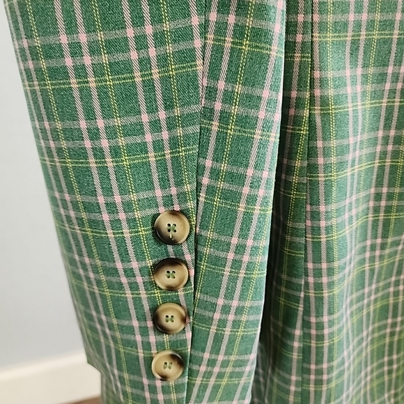 Vici Green Pink Plaid Mid Length Blazer Jacket One Button Medium - Picture 7 of 12